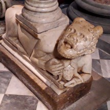 Wemic (half man / half lion) with head in the archaeologic garden of Volterra